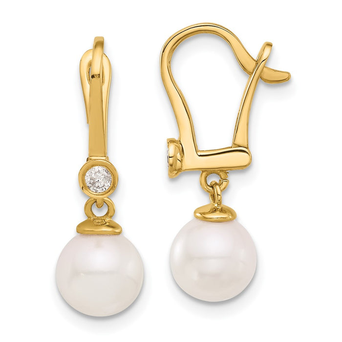 High-Quality 14K Gold Akoya Pearl & Diamond Drop Earrings - Stylish Value!-1