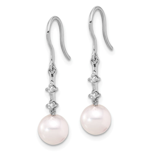 Exclusive 14K White Gold Dangle Earrings with 7-8mm Akoya Pearls & Diamonds
