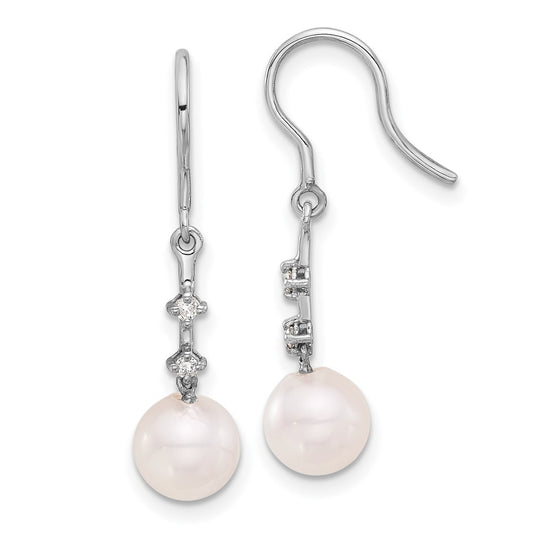 Exclusive 14K White Gold Dangle Earrings with 7-8mm Akoya Pearls & Diamonds