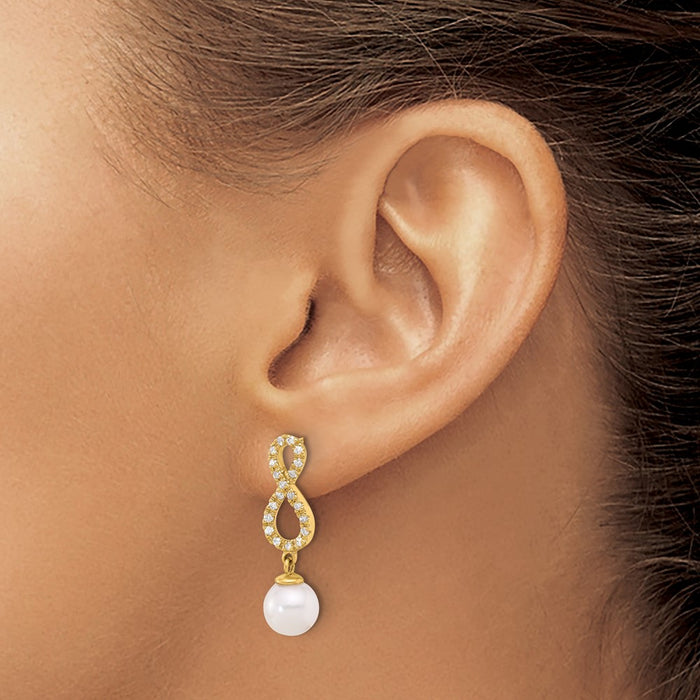 Shop Stylish 14K Gold 7-8mm Akoya Pearl & 0.40 Carat Diamond Earrings-3