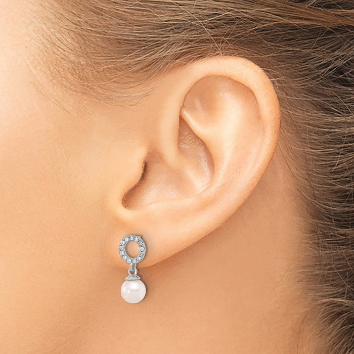 Shop Stylish 14K White Gold Dangle Earrings with 6-7mm Akoya Pearls & .20ct Diamond-3