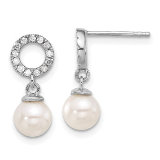 Shop Stylish 14K White Gold Dangle Earrings with 6-7mm Akoya Pearls & .20ct Diamond