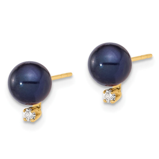 Exclusive 14K Gold Black Pearl Earrings with .06 Carat Diamonds - Stylish Value