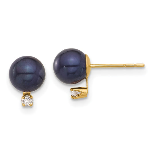 Exclusive 14K Gold Black Pearl Earrings with .06 Carat Diamonds - Stylish Value