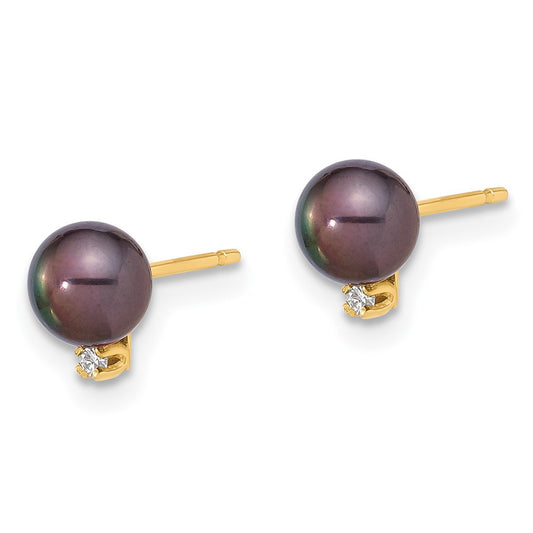 Buy Stylish 14K Gold Pearl Earrings with .02 Carat Diamonds - 5-6mm Value!