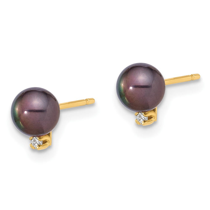 Buy Stylish 14K Gold Pearl Earrings with .02 Carat Diamonds - 5-6mm Value!-2