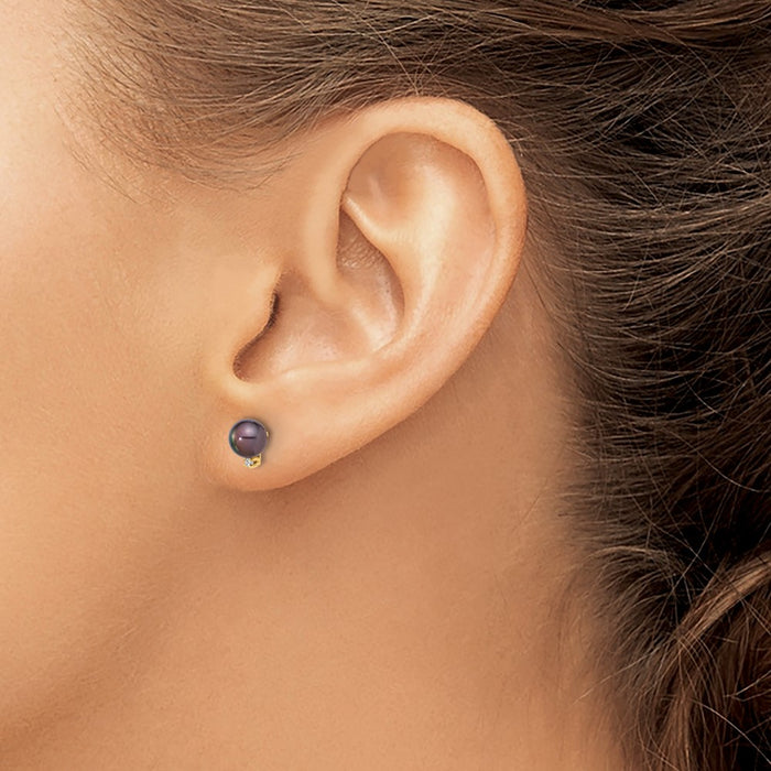 Buy Stylish 14K Gold Pearl Earrings with .02 Carat Diamonds - 5-6mm Value!-3