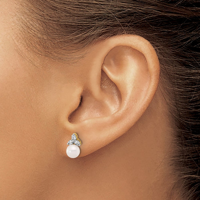 Exclusive 14K White Gold Pearl & Diamond Stud Earrings - Stylish 0.06 Ct Dazzle-3