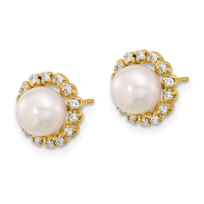 Buy Exclusive 14K White Gold Pearl Button Earrings with .28 Carat Diamonds - Stylish Value!-2