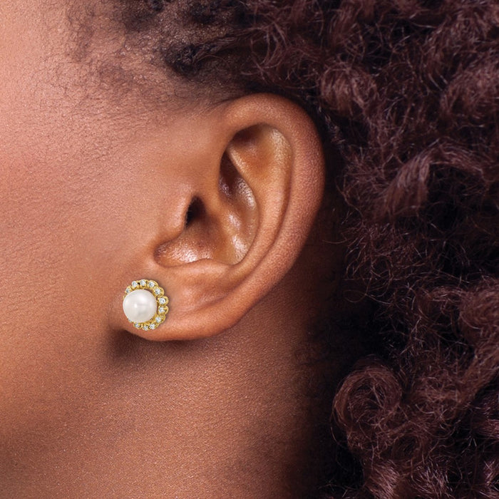Buy Exclusive 14K White Gold Pearl Button Earrings with .28 Carat Diamonds - Stylish Value!-3