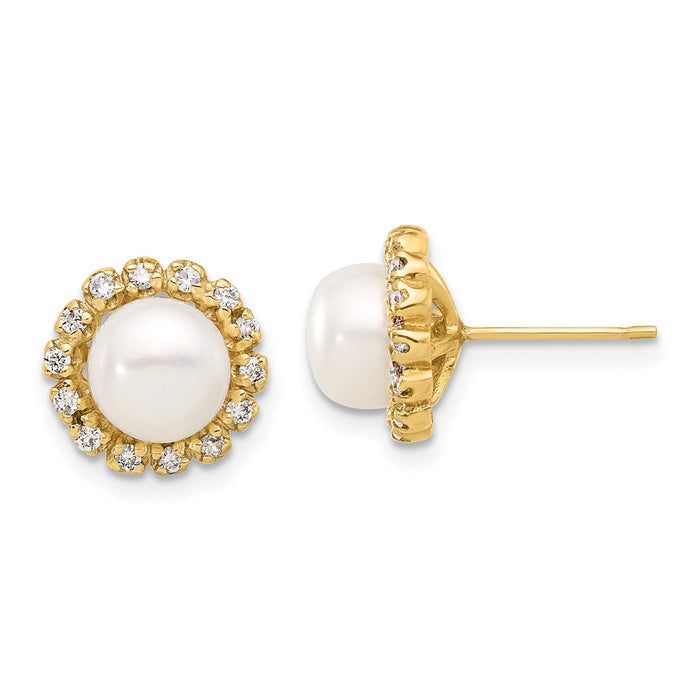 Buy Exclusive 14K White Gold Pearl Button Earrings with .28 Carat Diamonds - Stylish Value!-1