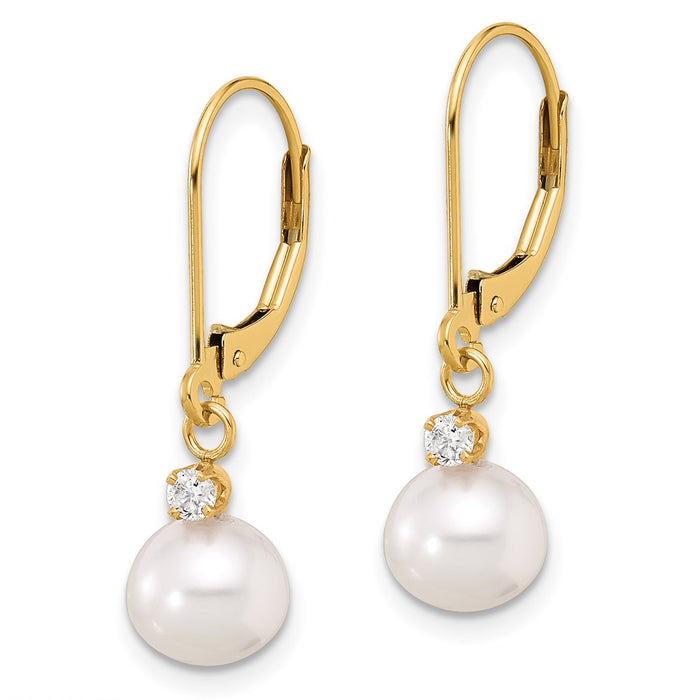 High-Quality 14K White Gold Pearl & Diamond Dangle Earrings - Stylish Value!-2