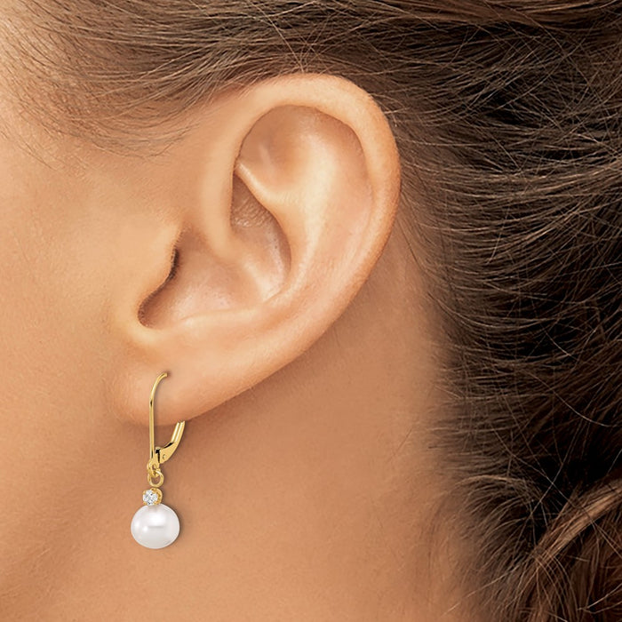 High-Quality 14K White Gold Pearl & Diamond Dangle Earrings - Stylish Value!-3