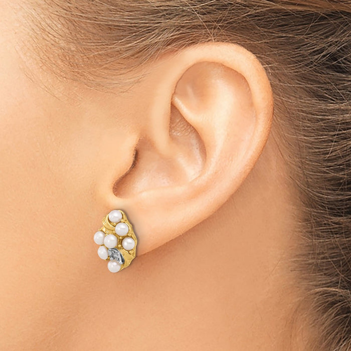 High-Quality 14K White Gold Pearl Earrings with .02ct Diamonds - Stylish Value!-3