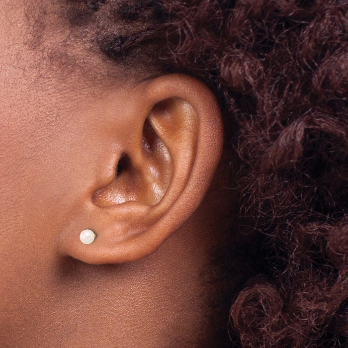 High-Quality 14K Gold 3-4mm Round Freshwater Pearl Screwback Earrings-3