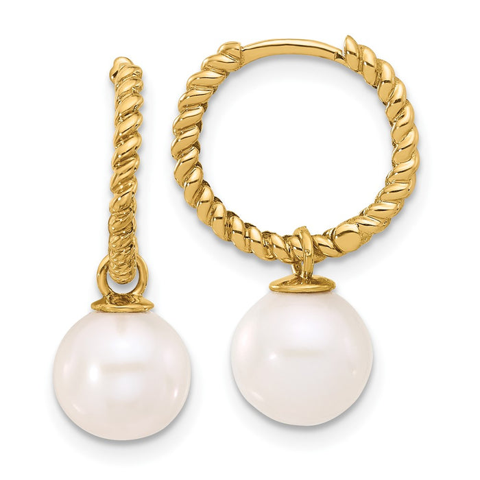 Shop Stylish 14K Gold Dangle Hoop Earrings with 7-8mm Pearl Gems-3