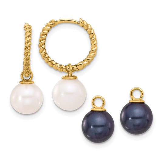 Shop Stylish 14K Gold Dangle Hoop Earrings with 7-8mm Pearl Gems