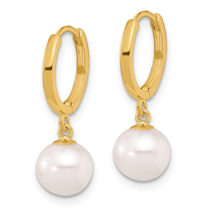 Shop Exclusive 14K Gold 7-8mm White Pearl Dangle Hoop Earrings, Stylish Value-2