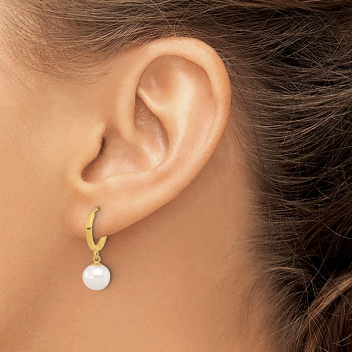 Shop Exclusive 14K Gold 7-8mm White Pearl Dangle Hoop Earrings, Stylish Value-3