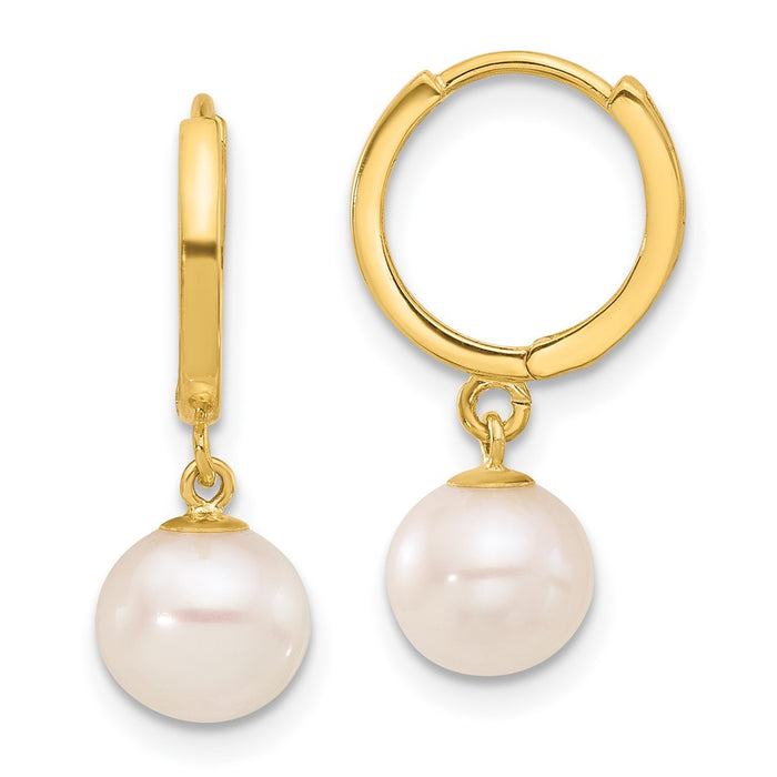 Shop Exclusive 14K Gold 7-8mm White Pearl Dangle Hoop Earrings, Stylish Value-1