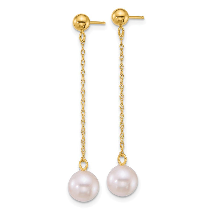 High-Quality 14K Gold Akoya Pearl Dangle Earrings 6.5-7mm - Stylish Value!-2