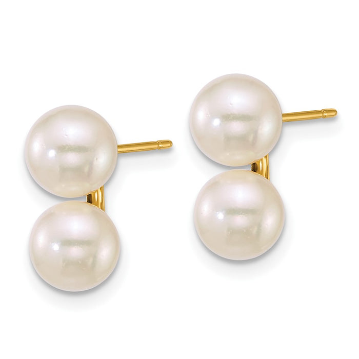 Exclusive 14K Gold Double Pearl Earrings - 6-7mm Akoya, Stylish Value-2