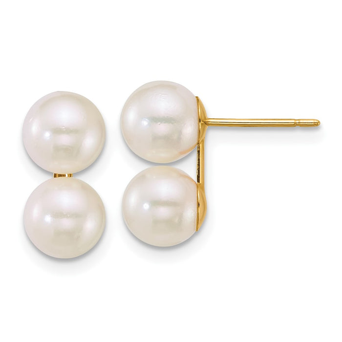 Exclusive 14K Gold Double Pearl Earrings - 6-7mm Akoya, Stylish Value-1