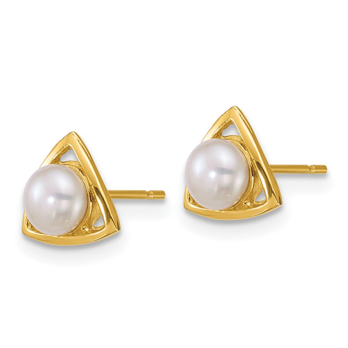 Shop Stylish 14K Gold Triangle Post Earrings with 4-5mm White Pearls-2