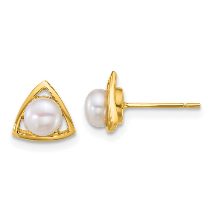 Shop Stylish 14K Gold Triangle Post Earrings with 4-5mm White Pearls-1