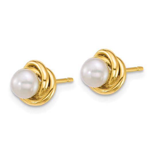 Exclusive 14K Gold Love Knot Earrings with 4-5mm Freshwater Pearls