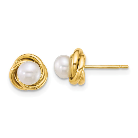 Exclusive 14K Gold Love Knot Earrings with 4-5mm Freshwater Pearls