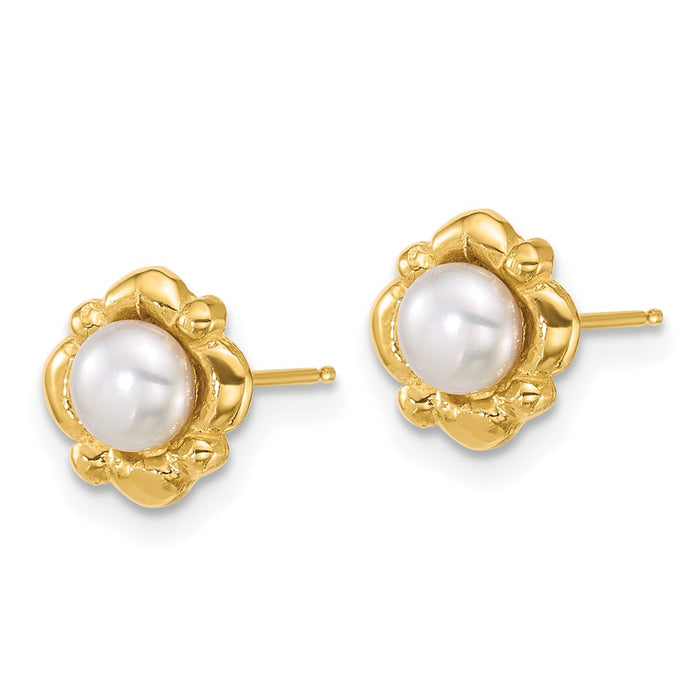 Buy Stylish 14K Gold Polished 4-5mm White Freshwater Pearl Earrings - Luxury!-2