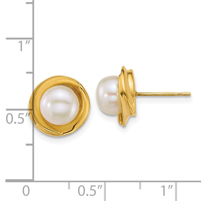 Designer 14K Gold Polished 6-7mm Freshwater Pearl Button Earrings - Luxury Value-3