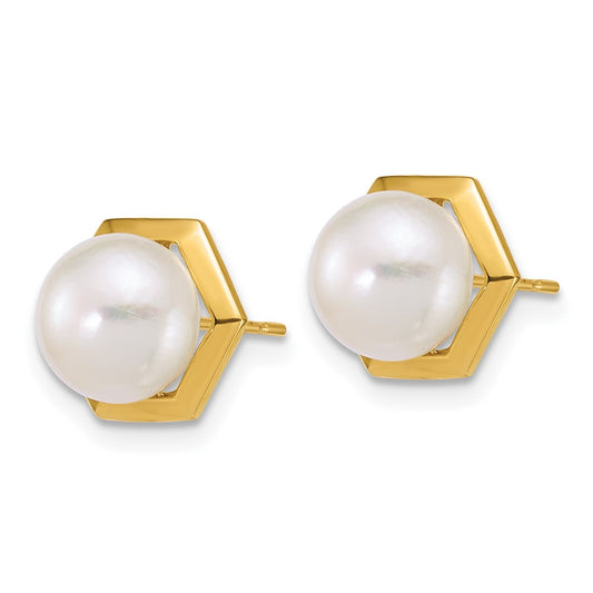 Exclusive 14K Gold Hexagon Earrings with 7-8mm Freshwater Pearls - Stylish Value