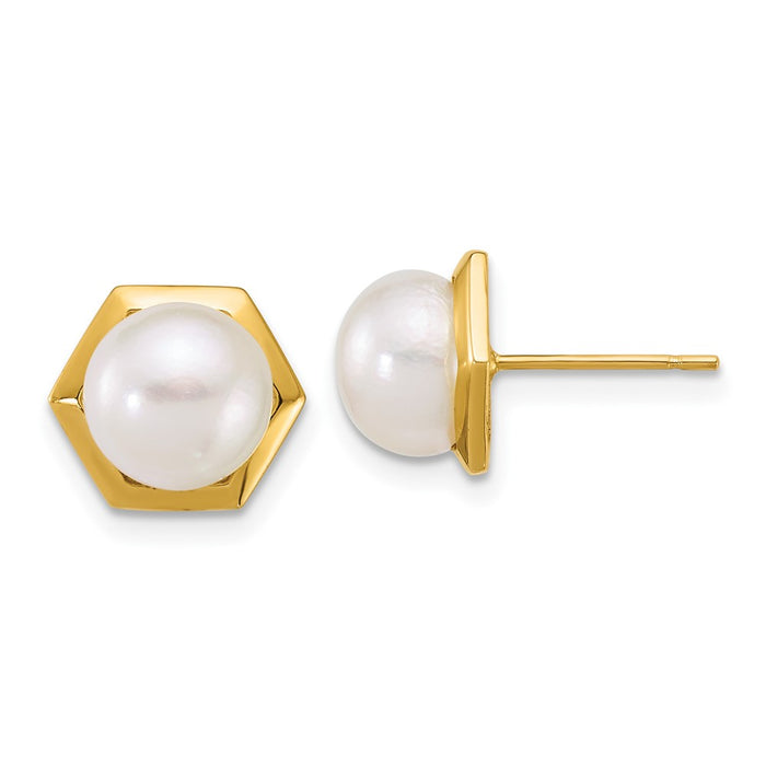 Exclusive 14K Gold Hexagon Earrings with 7-8mm Freshwater Pearls - Stylish Value-1
