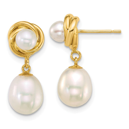 Exclusive 14K Gold Pearl Dangle Earrings - Stylish 4-5mm & 7-8mm Design