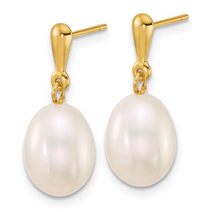 Buy Exclusive 14K Gold Polished 8-9mm White Freshwater Pearl Dangle Earrings-2