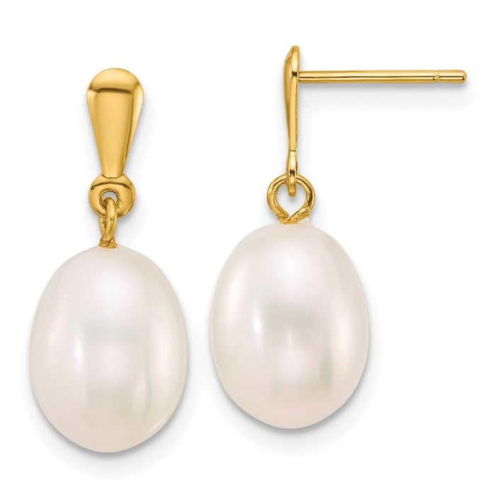 Buy Exclusive 14K Gold Polished 8-9mm White Freshwater Pearl Dangle Earrings-1