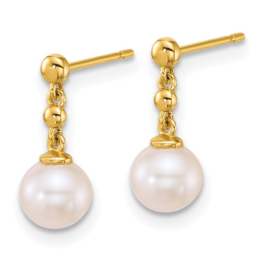 High-Quality 14K Gold Pearl Dangle Earrings - 6-7mm, Stylish & Affordable
