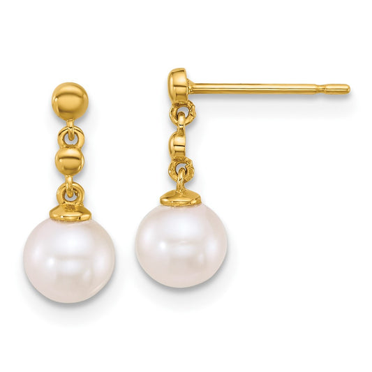 High-Quality 14K Gold Pearl Dangle Earrings - 6-7mm, Stylish & Affordable