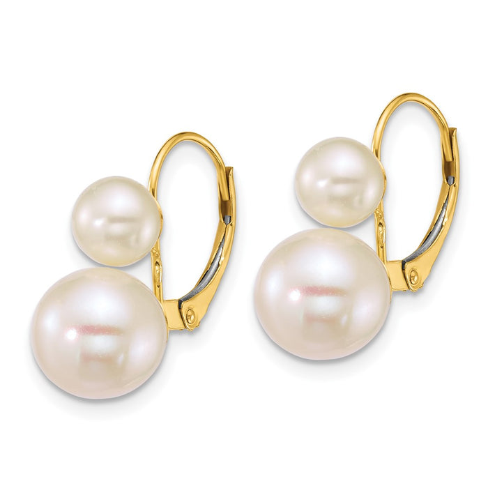 Exclusive 14K Gold Polished White Freshwater 2-Pearl Earrings - Stylish Design-2