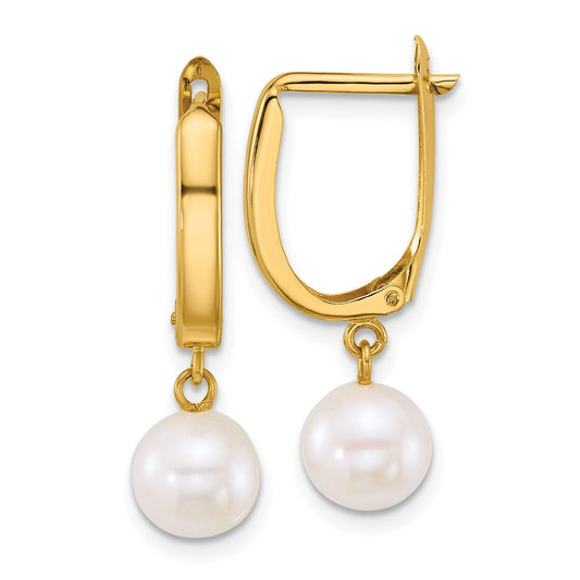 Shop Stylish 14K Gold Dangle Hoop Earrings with 7-8mm Freshwater Pearls