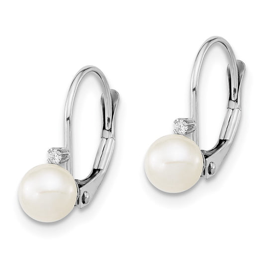 Buy Exclusive 14K White Gold Leverback Earrings with 5-6mm Pearls & Diamonds