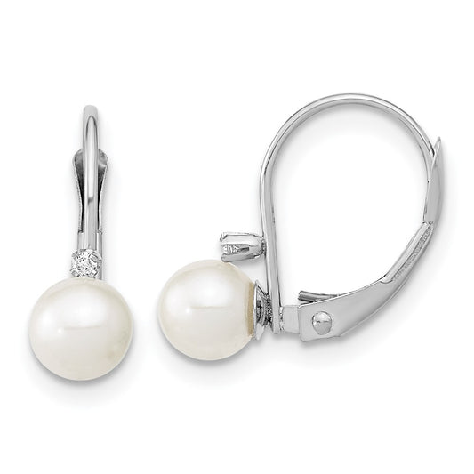 Buy Exclusive 14K White Gold Leverback Earrings with 5-6mm Pearls & Diamonds
