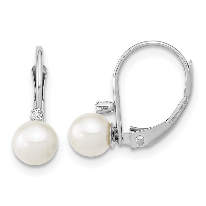 Buy Exclusive 14K White Gold Leverback Earrings with 5-6mm Pearls & Diamonds-1