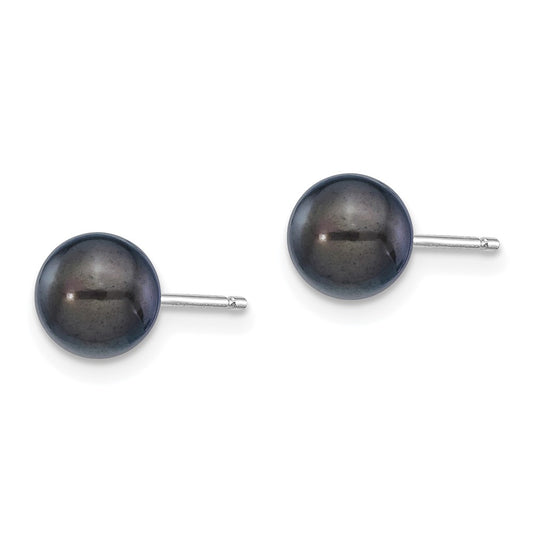 Exclusive 14K White Gold Black Round Akoya Pearl Earrings - 6-7mm, Stylish Value
