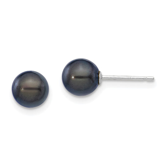Exclusive 14K White Gold Black Round Akoya Pearl Earrings - 6-7mm, Stylish Value