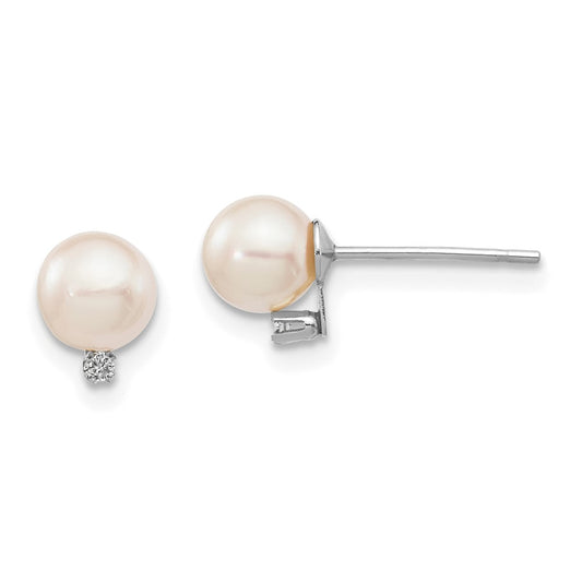 Buy Stylish 14K White Gold Akoya Pearl Earrings - 5-6mm, 0.02 Carat Diamonds