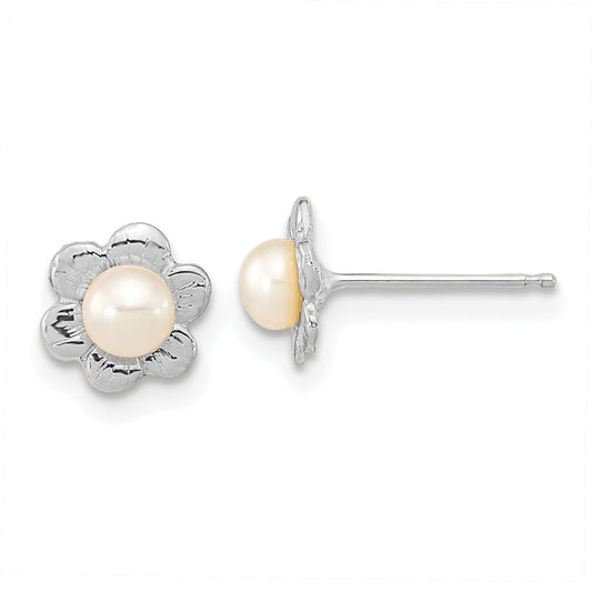 Exclusive Madi K 14K White Gold Flower Earrings with 3-4mm Pearls - Stylish Value!