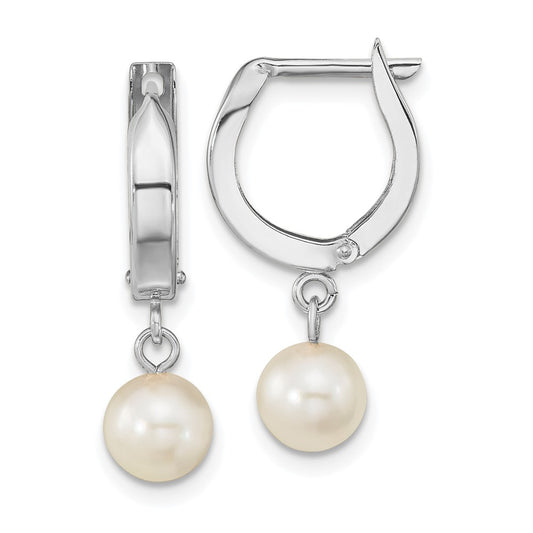 Exclusive 14K White Gold Dangle Hoop Earrings with 6-7mm Akoya Pearls